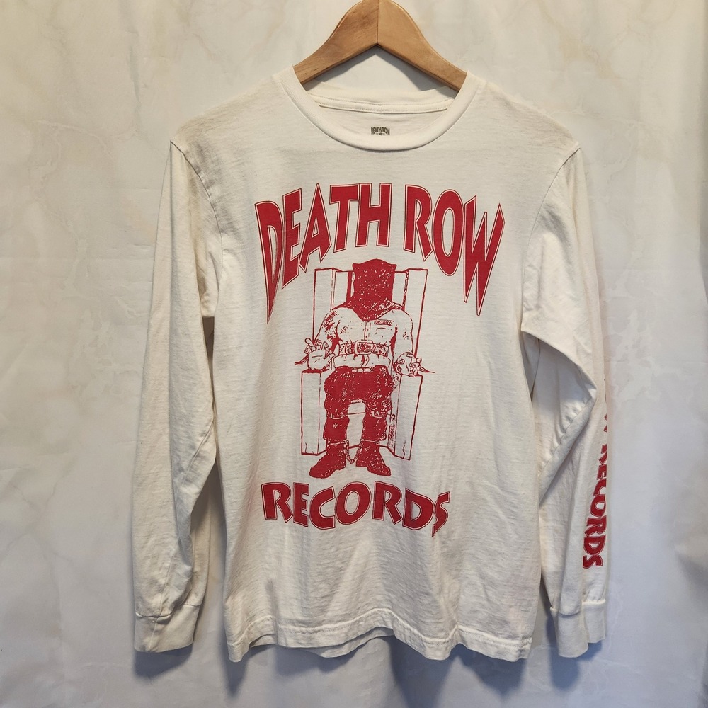 Death Row Records Long Sleeve Tee Mens S White Red Graphic Print Hip Hop 90s Y2K